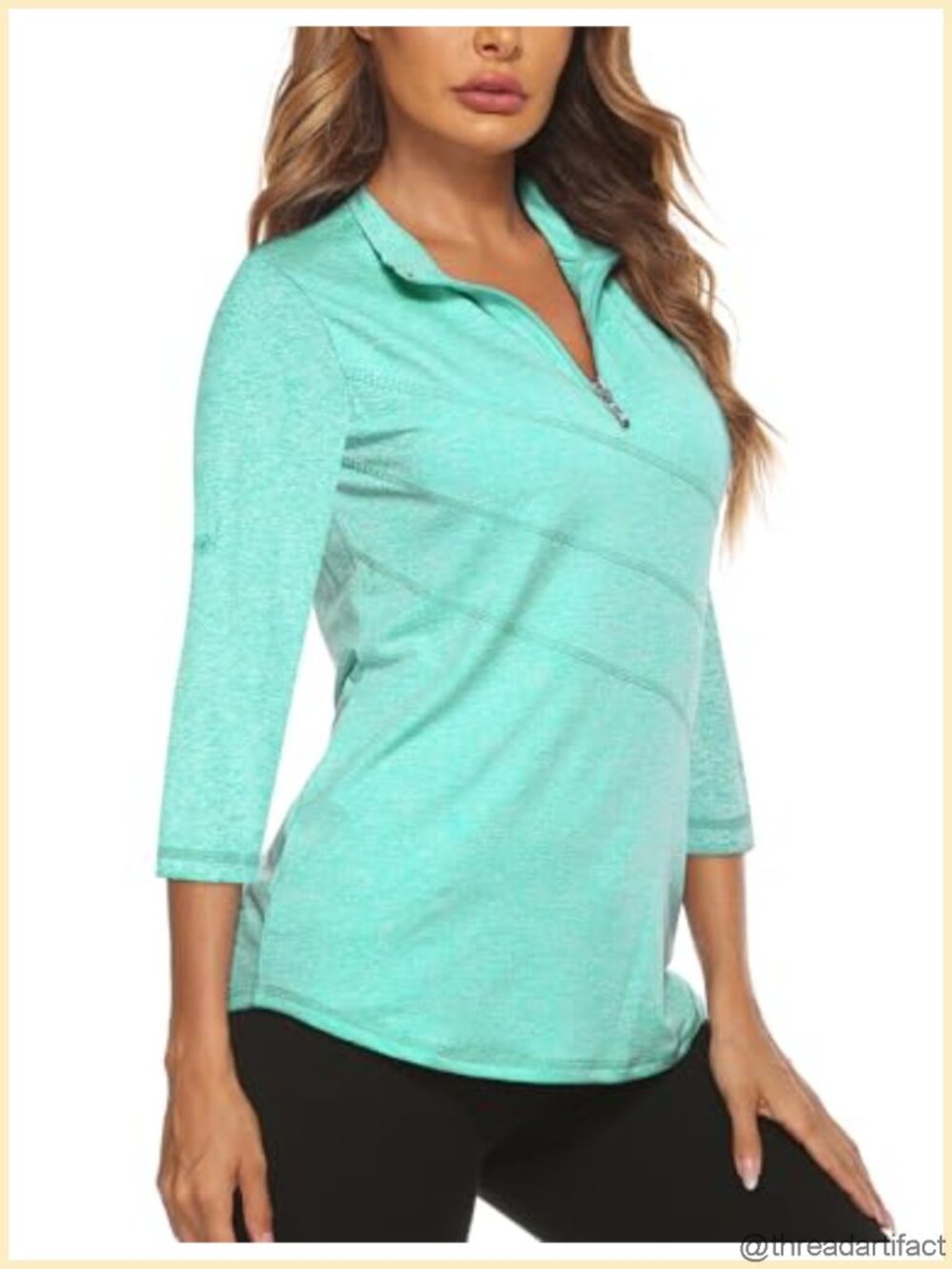 Women's 3/4 Roll Sleeve Golf Polo Shirt UPF50+ Half Zip Dry Fit Athletic Top